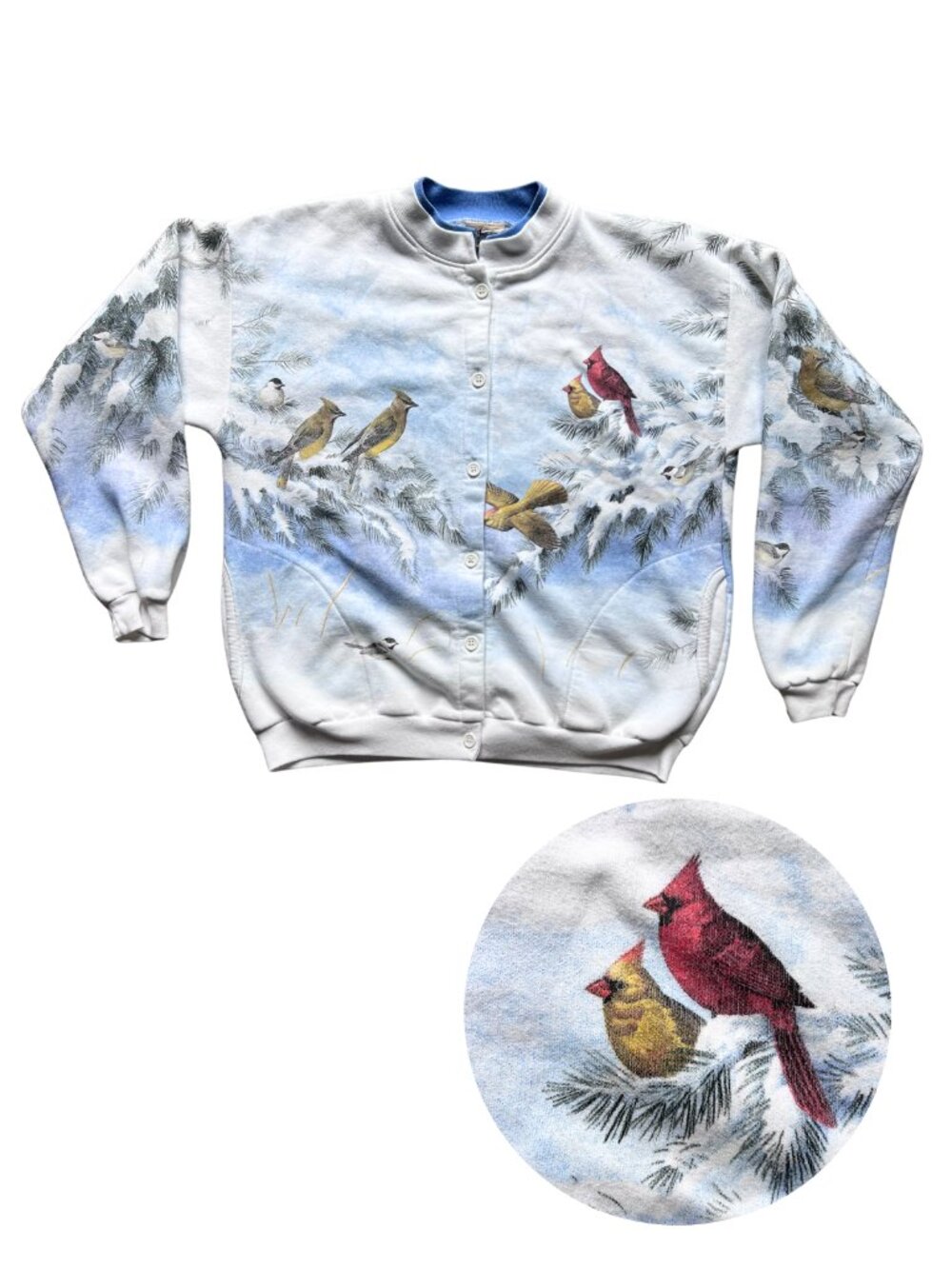 VTG Artisans Sunschein Designs Painted Cardigan Sweatshirt - Winter Birds